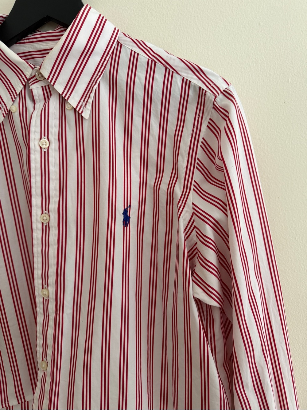 RALPH LAUREN CROPPED Red and White Striped Button-Down Shirt unisex